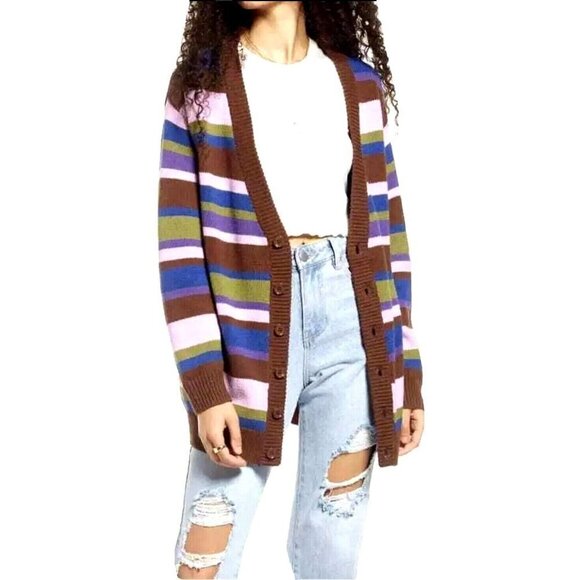 Bp. Be Proud Pride Stripe size Medium Gender Inclusive Oversize Cardigan Sweater - Picture 1 of 8